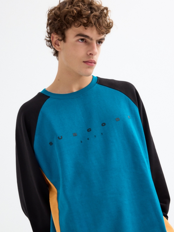  Color block sweatshirt with text black