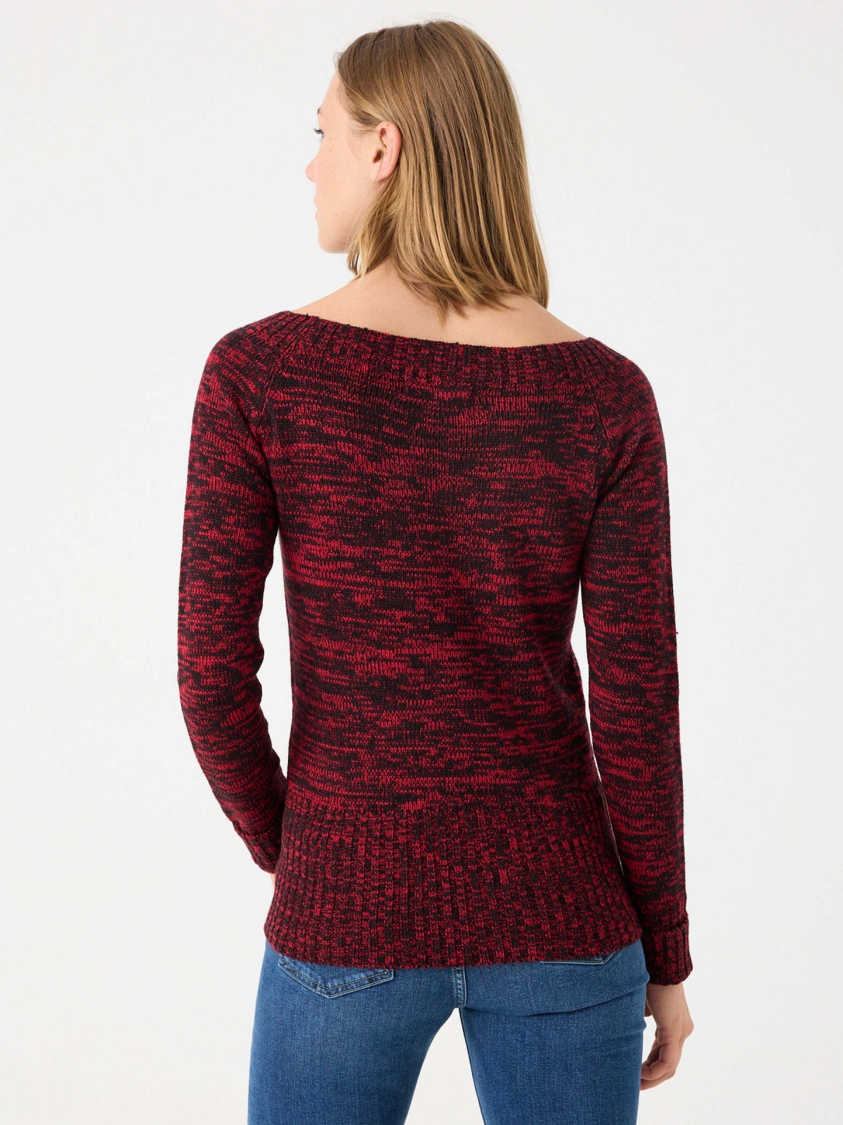 Jersey jaspeado de barco rojo vista media trasera