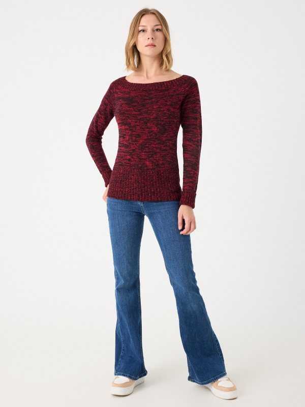 Camisola com gola de barco em mármore vermelho vista geral frontal