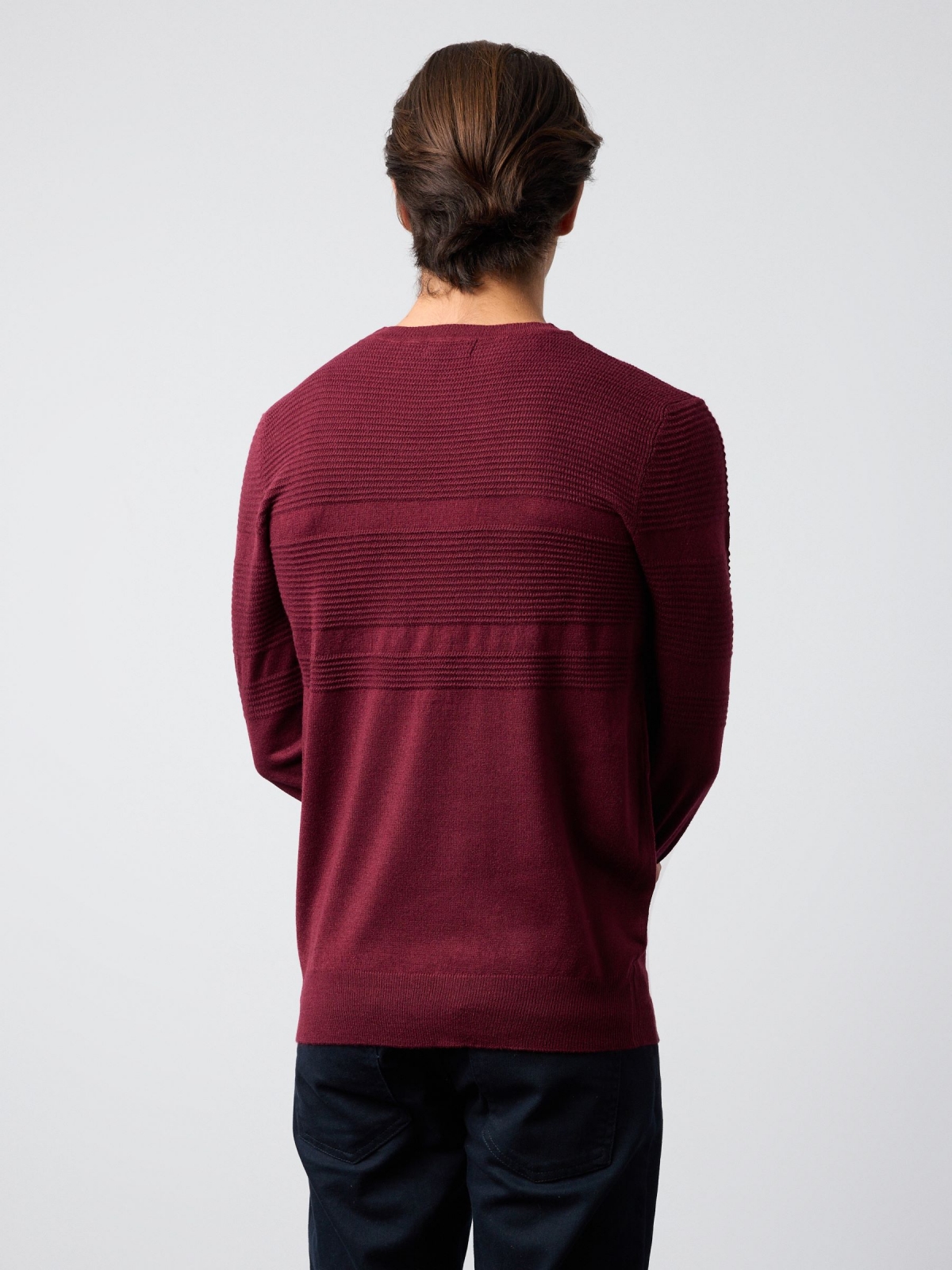 Embossed striped jumper burgundy middle back view