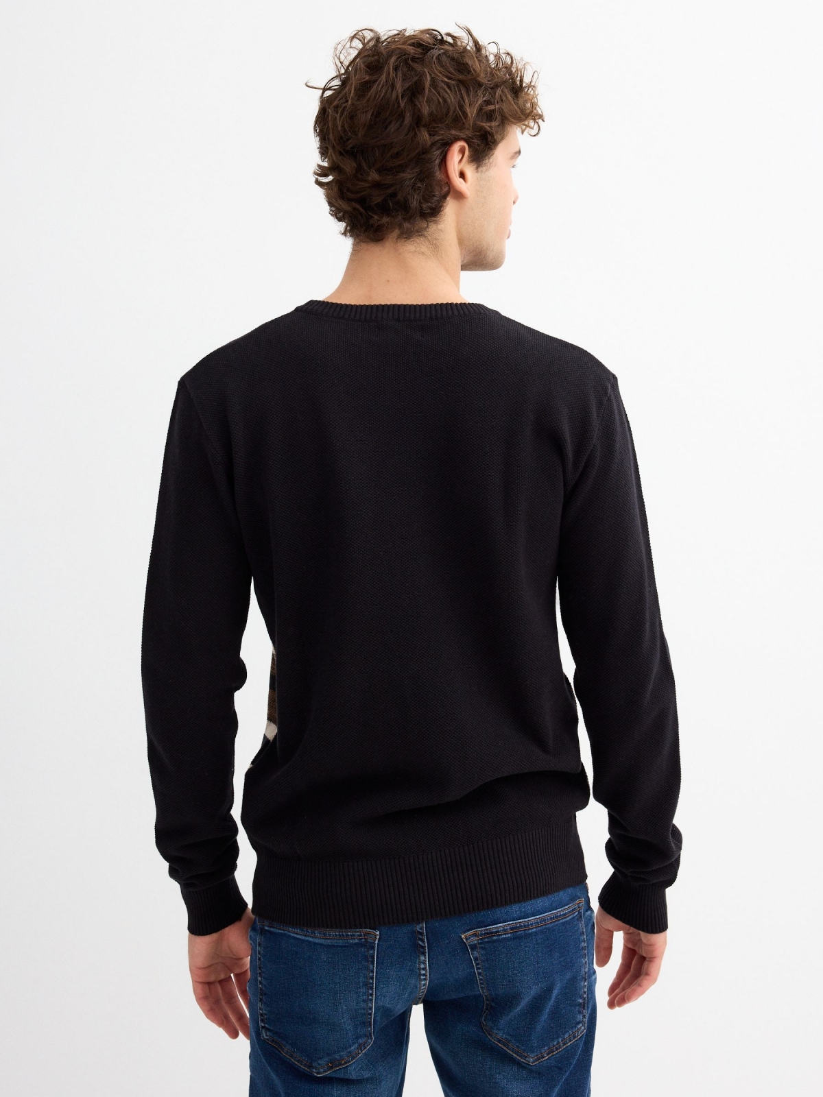 Basic color block sweater black middle back view