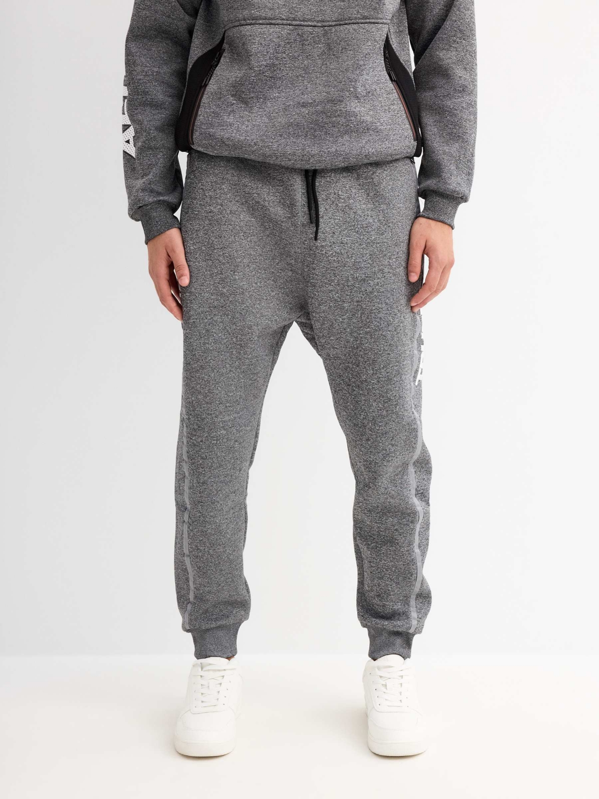 Jogger pants back pocket melange grey middle front view