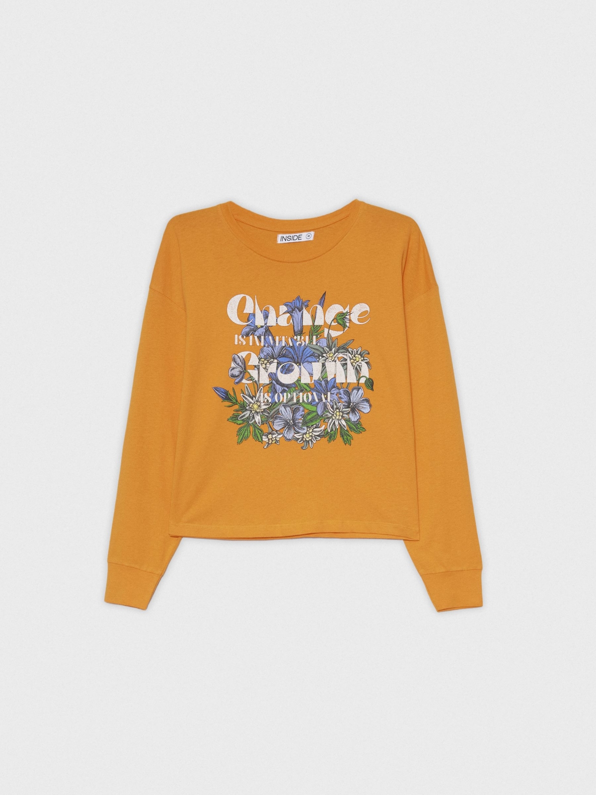 Camiseta crop Change Grown naranja caldera vista detalle