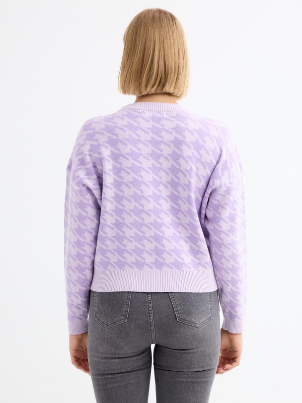 Houndstooth jacquard jumper mauve middle back view