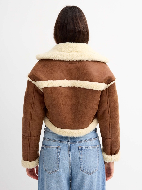 Aviator jacket sheep sheepskin brown middle back view