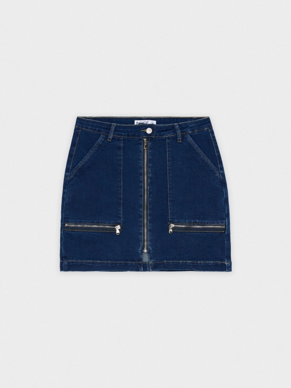 Denim mini skirt with zipper blue detail view