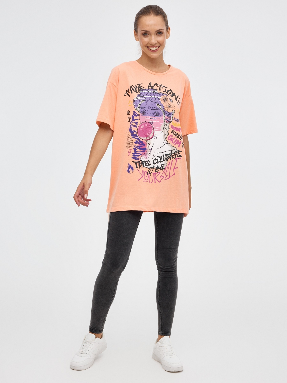 T-shirt oversized Gum rosa vista geral frontal