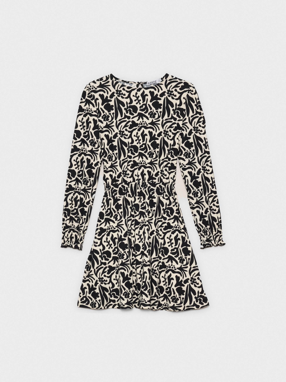 Mini flare dress printed with elastic bands black detail view