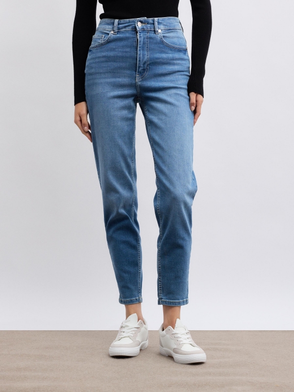 Mom slim high rise jeans blue middle front view