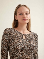 %Pto% Vestido mini fruncido animal print beige
