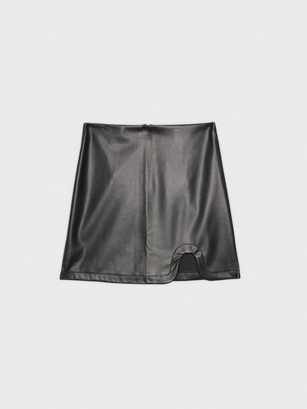  Leather effect mini skirt with slit black front view