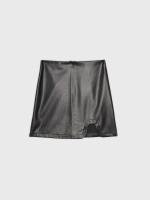 %Pto% Falda mini efecto piel con abertura negro vista frontal