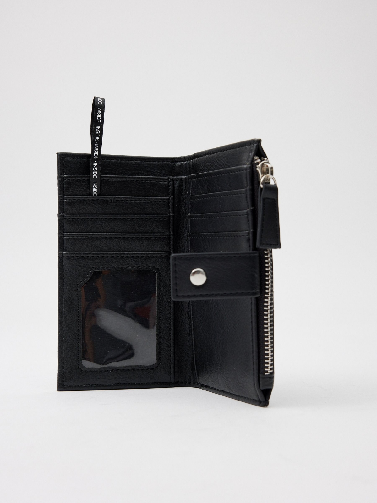 Medium wallet with double zipper black detail view