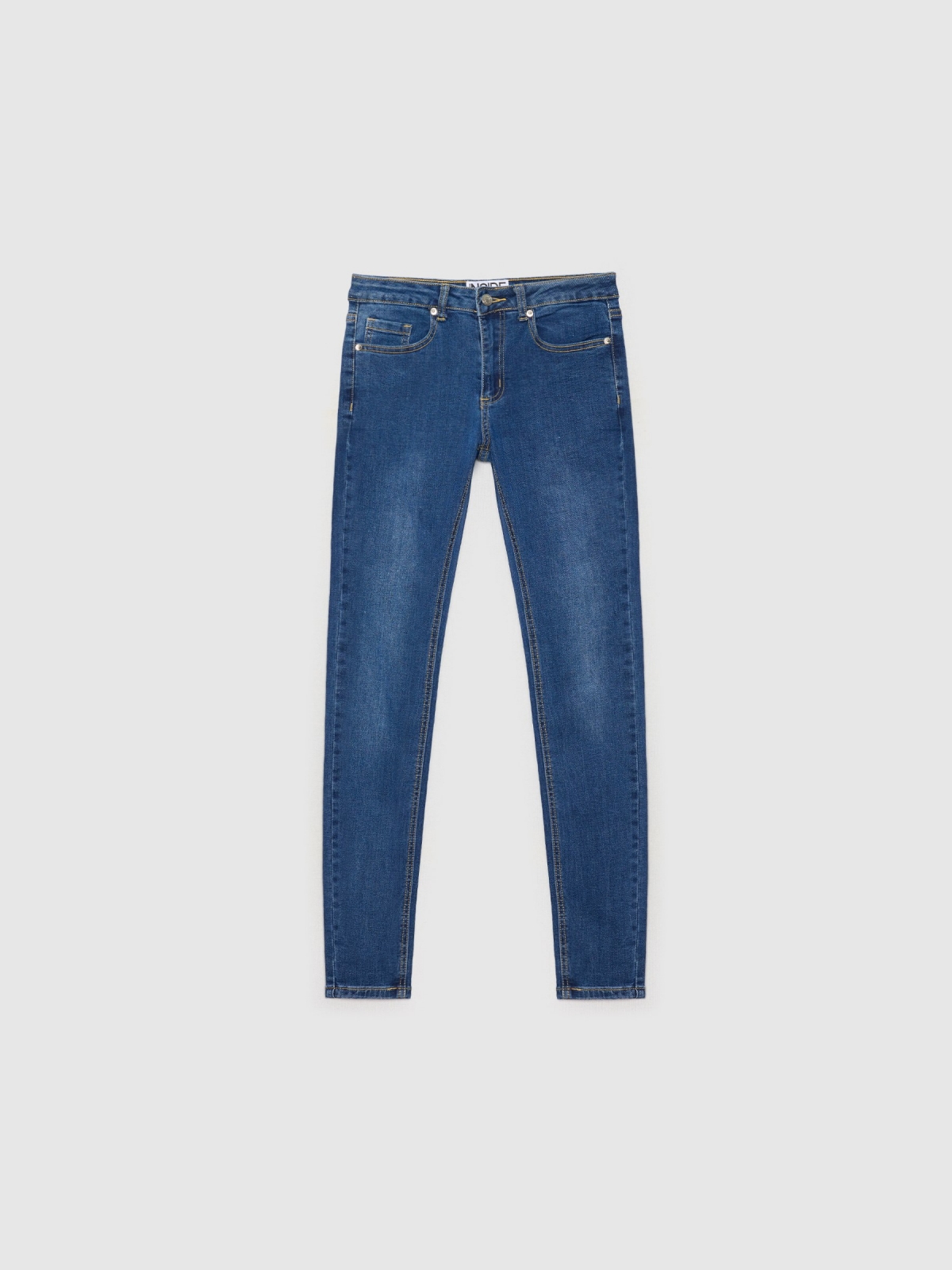  Jeans skinny com rasgões mid rise azul