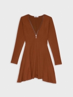 %Pto% Mini vestido com decote com fecho de correr marrom vista frontal