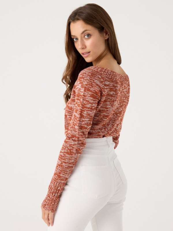 Marbled boat sweater orange middle back view