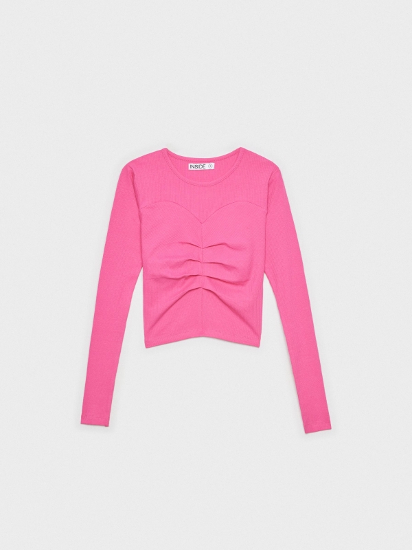 Camiseta crop fruncido frontal fucsia vista detalle