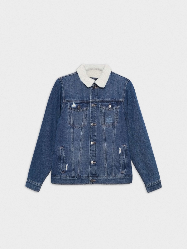  Denim sheepskin jacket blue front view