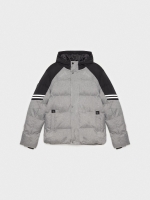 %Pto% Block color quilted coat grey front view