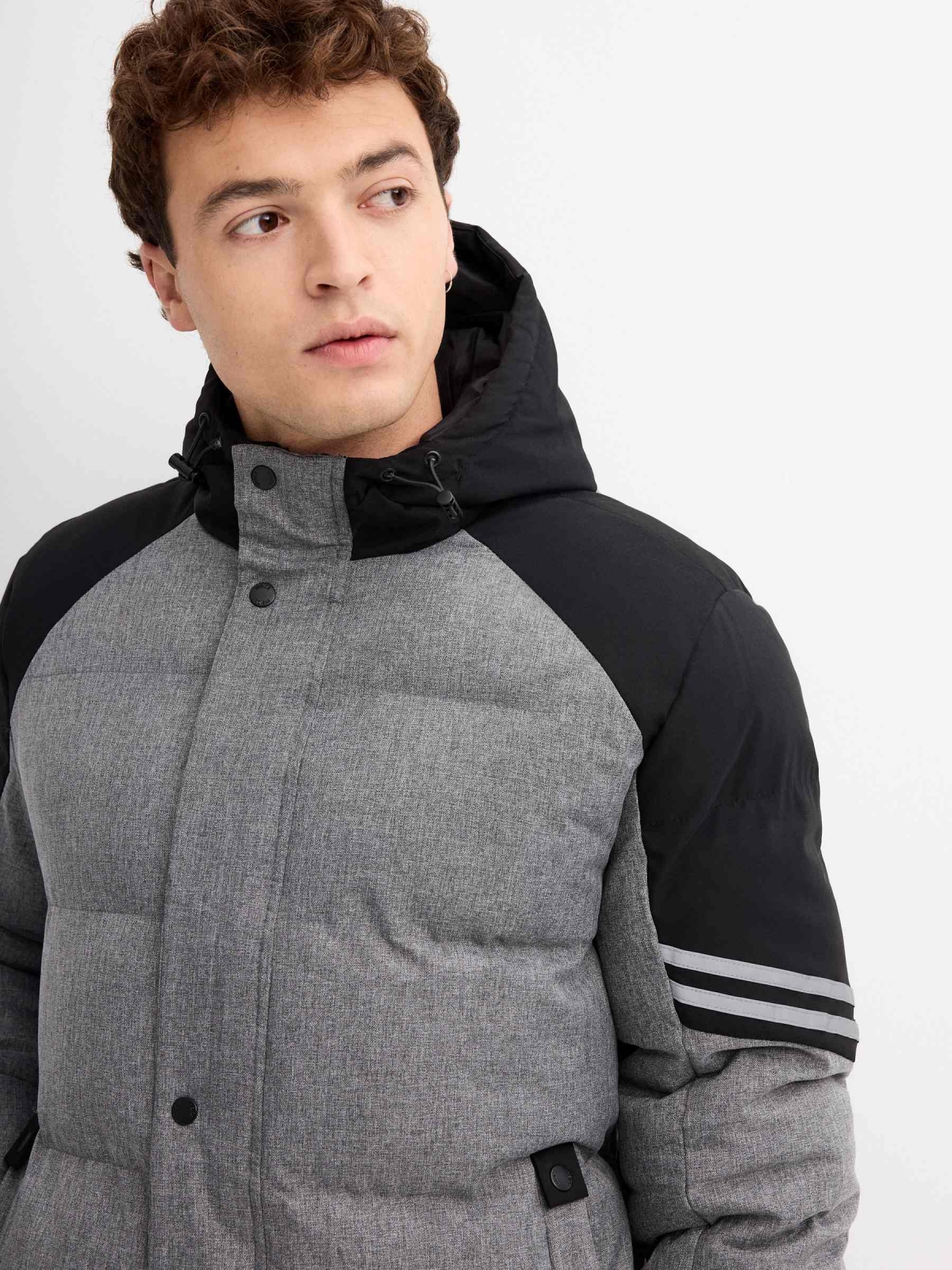 %New% Block color quilted coat grey