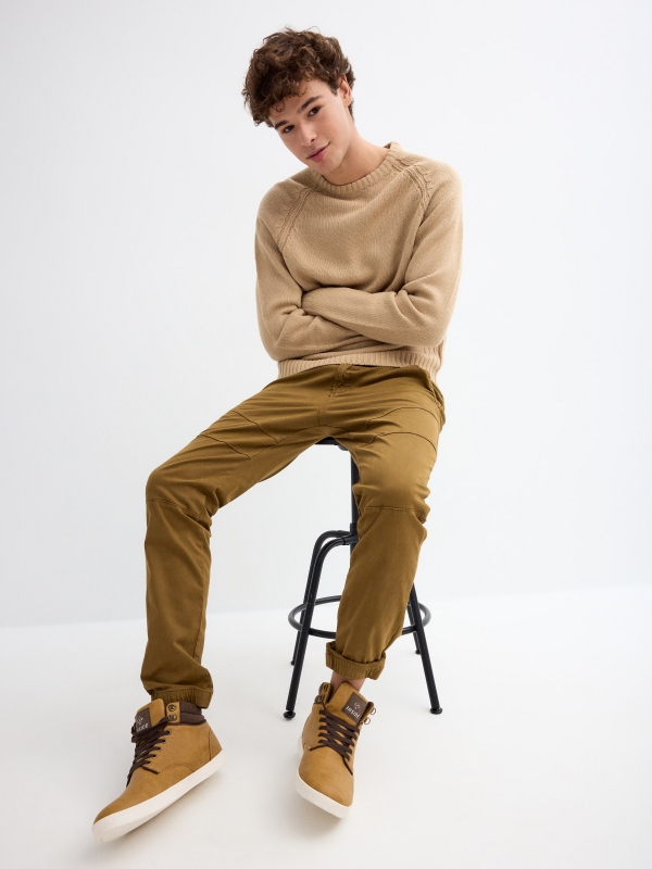  Fleece sport jogger pants beige