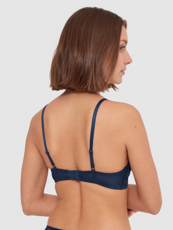 Blue lace bra navy detail view