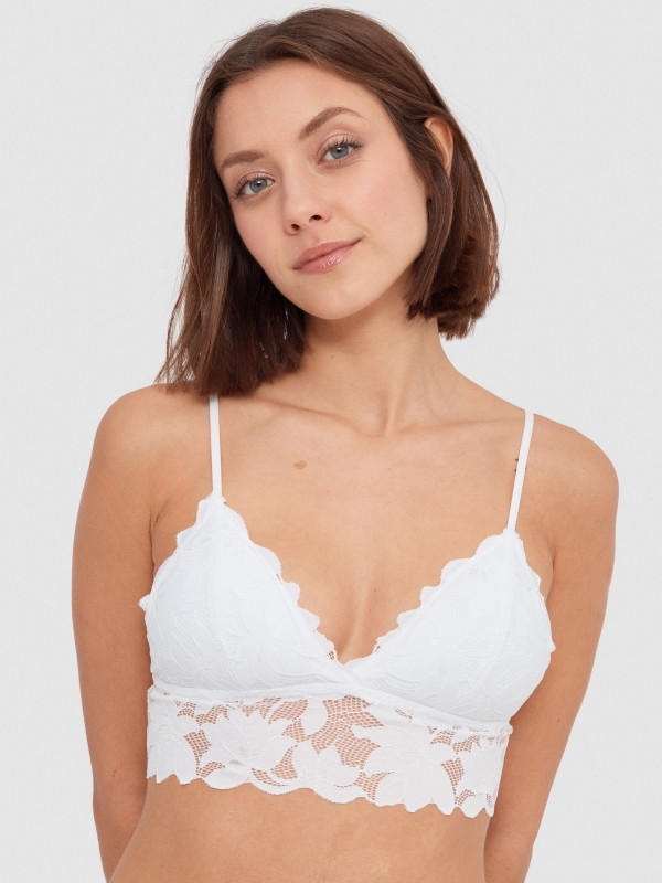 White lace bralette white front view