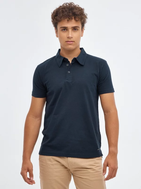 Basic polo shirt classic collar navy middle front view