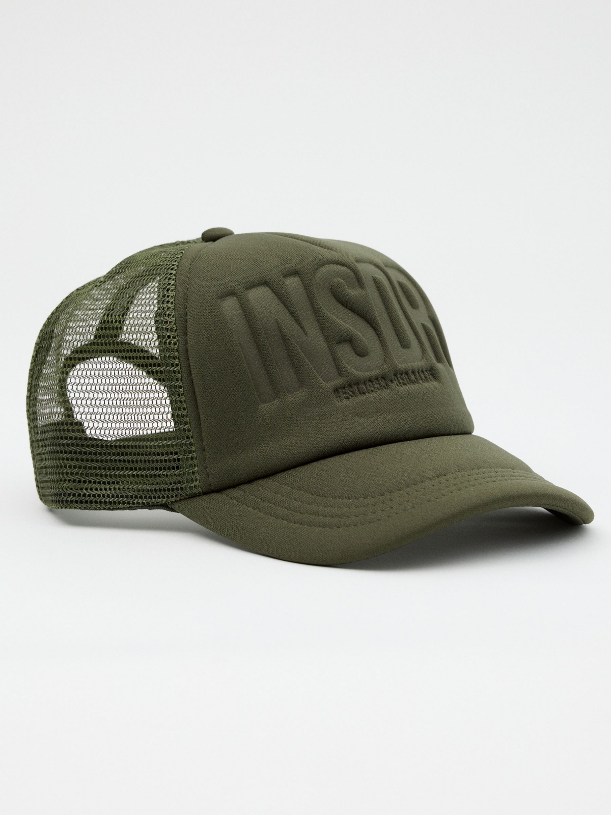 Inside trucker cap khaki detail view