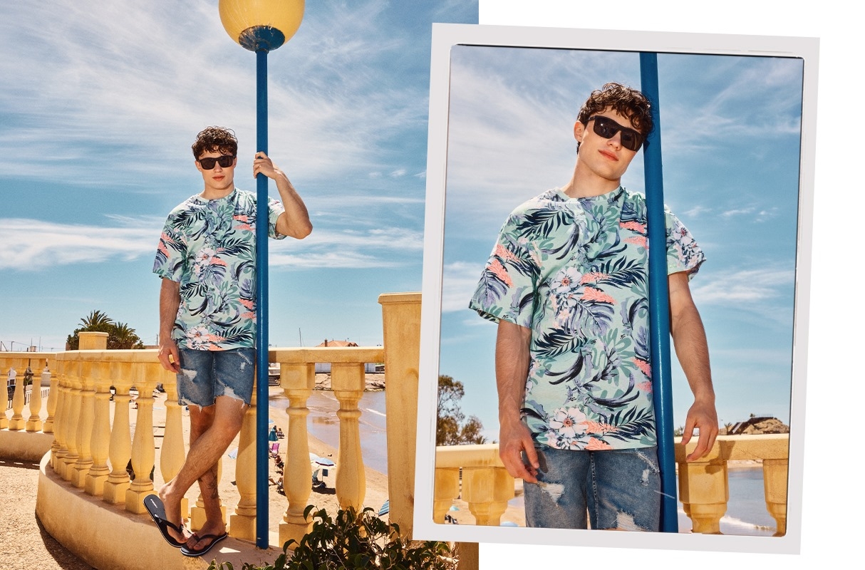 Hawaiian oversize t-shirt green middle front view