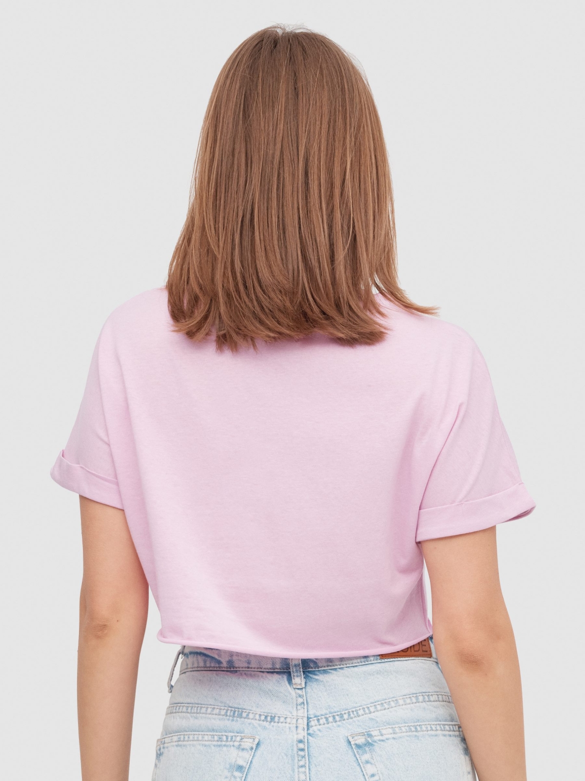 T-shirt crop Paradise magenta vista meia traseira