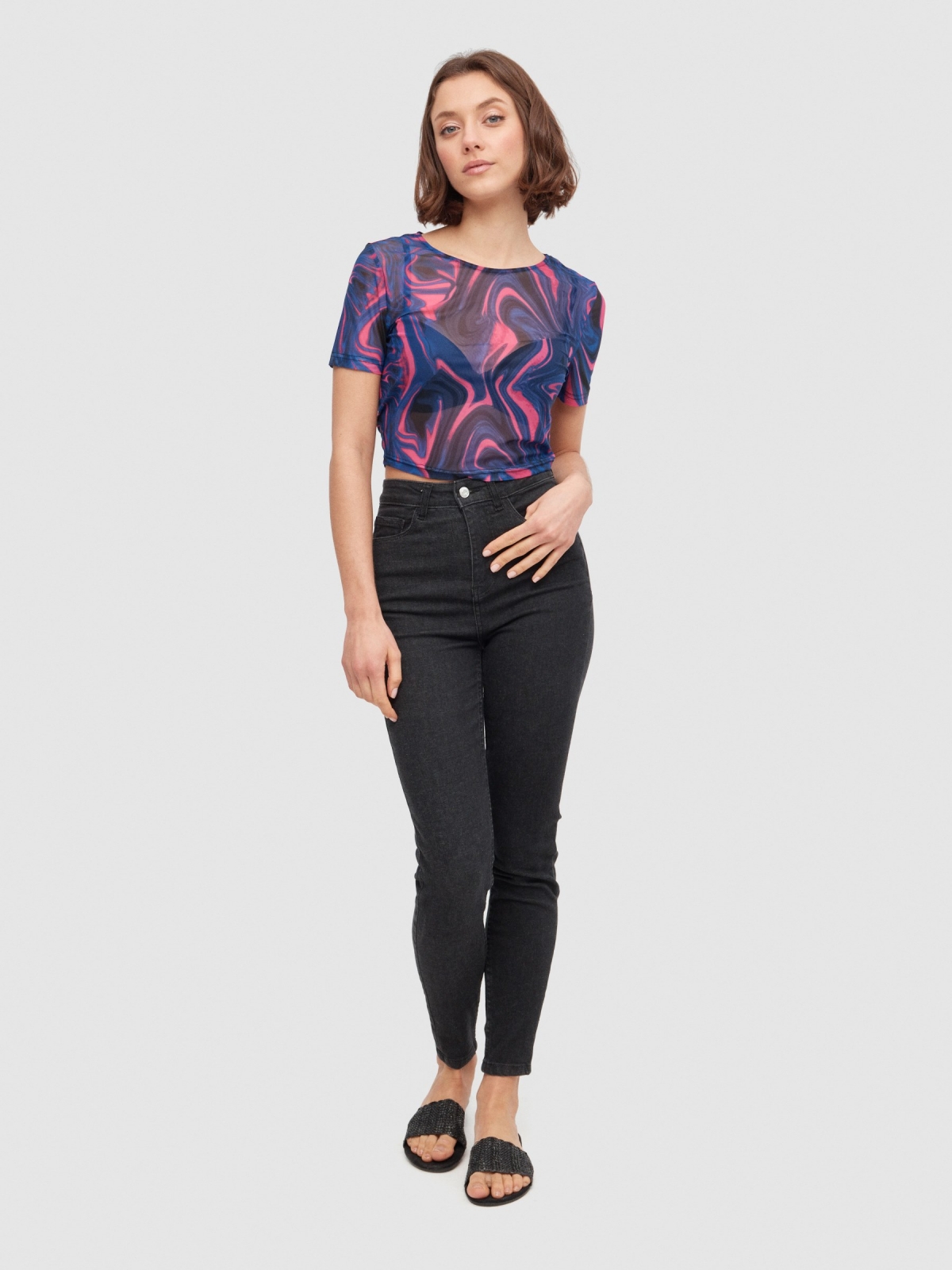 Crop top tull psicoldelia azul añil vista general frontal