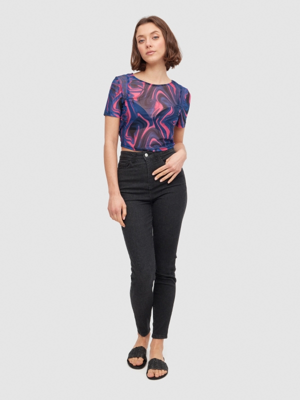 Crop top tull psicoldelia azul añil vista general frontal