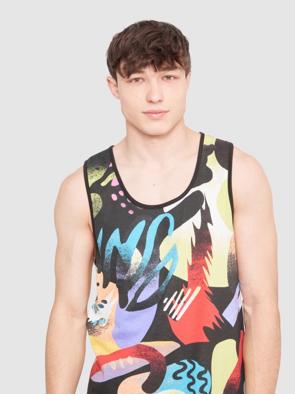 Graffiti stains tank top black detail view