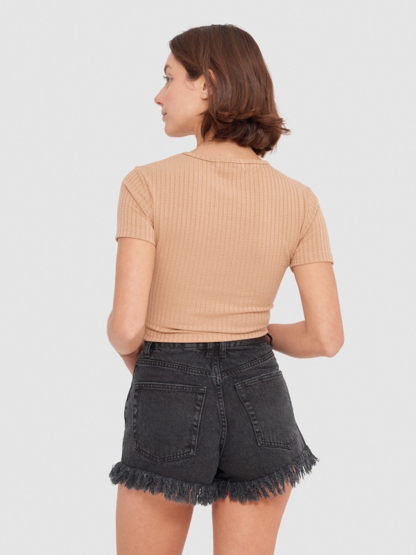 Asymmetric cut out t-shirt brown middle back view