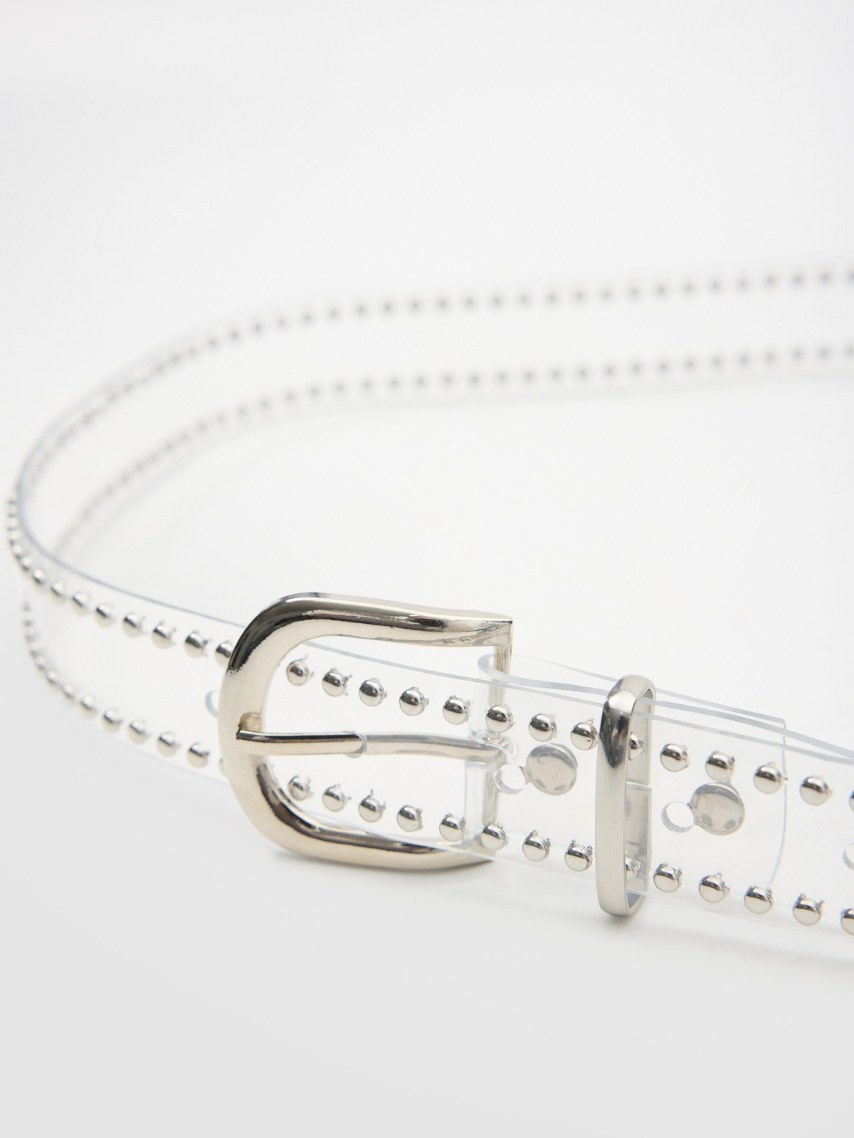 Studded vinyl belt silver detail view