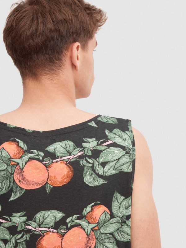 Fruit print tank top black detail view