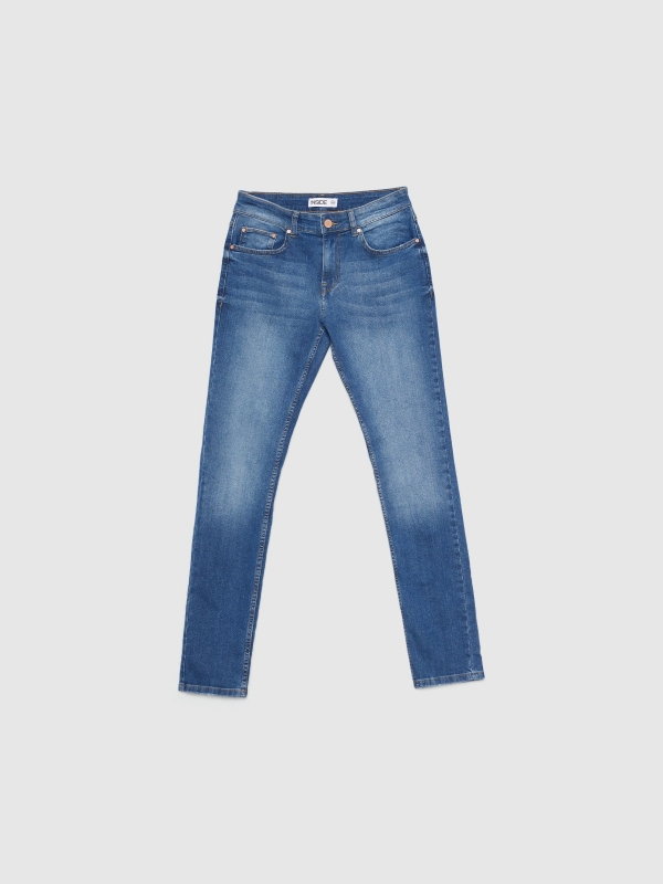  Jeans justos lavados coxa indigo azul