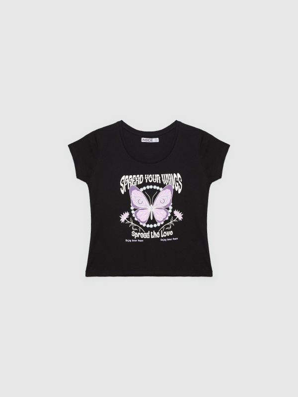  Camiseta crop Mariposa negro