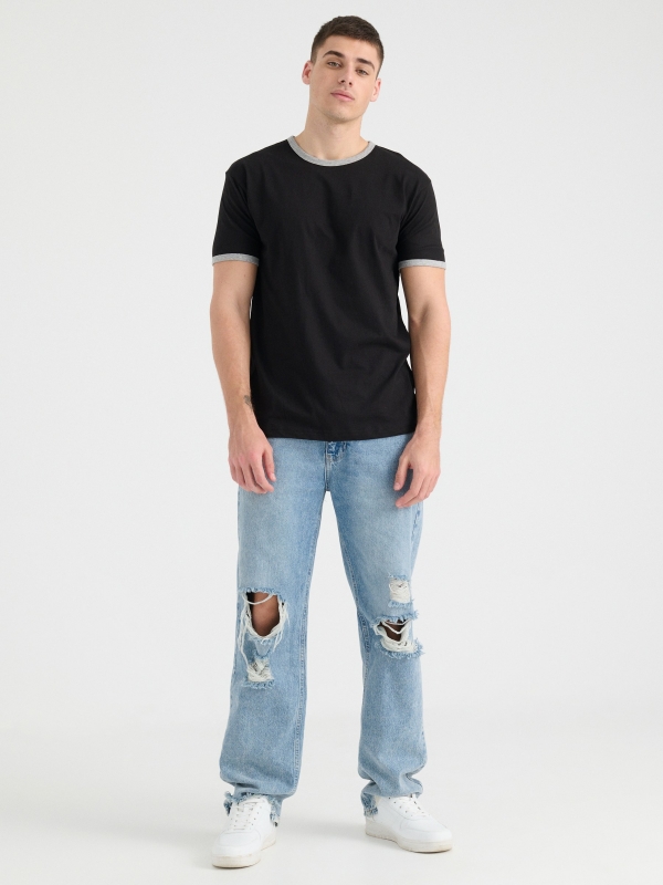 T-shirt básica com contrastes preto vista geral frontal