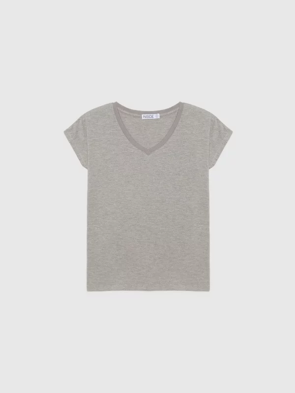  T-shirt sem mangas com gola em V cinza