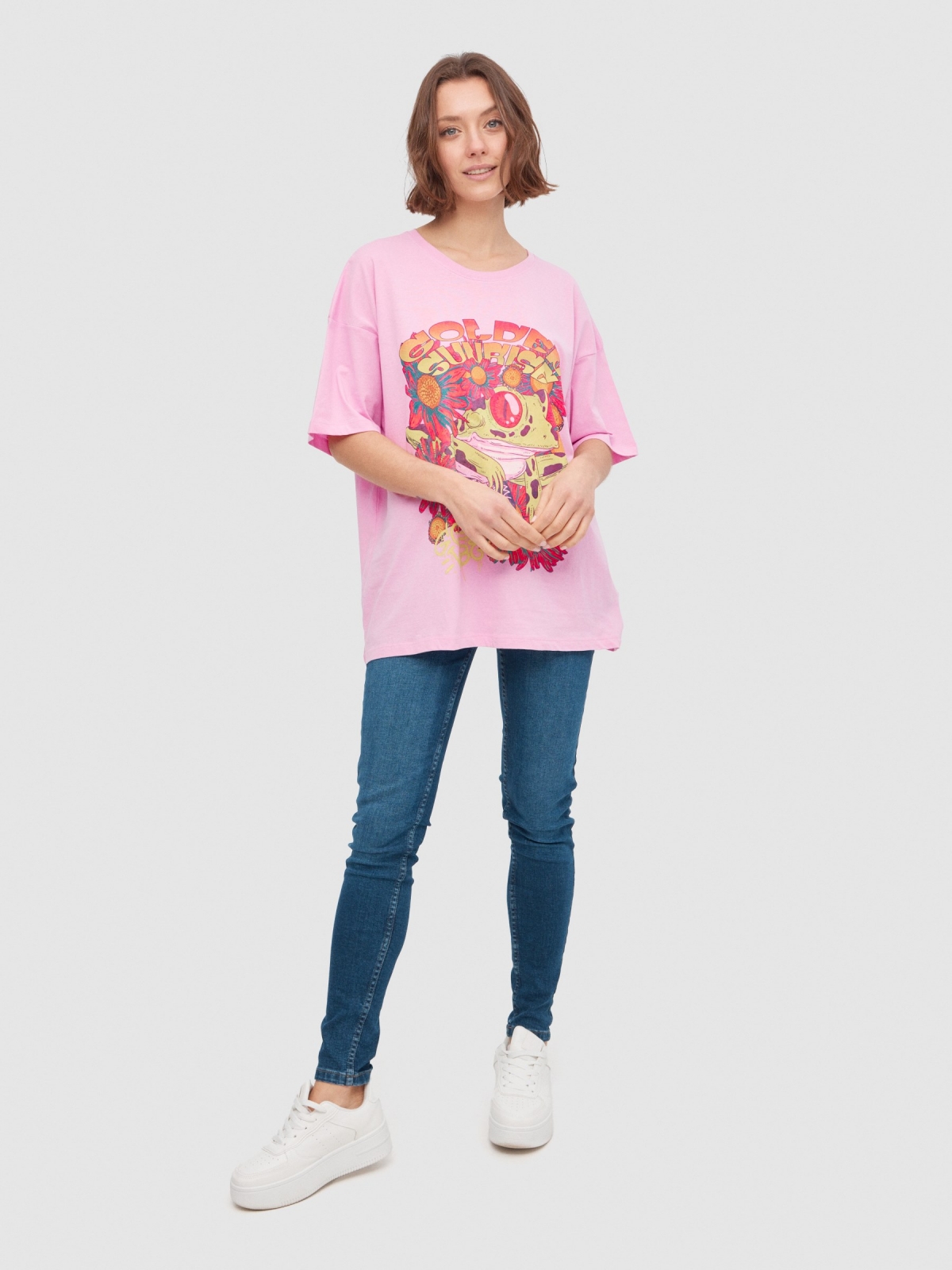 T-shirt oversize Sunrise magenta vista geral frontal