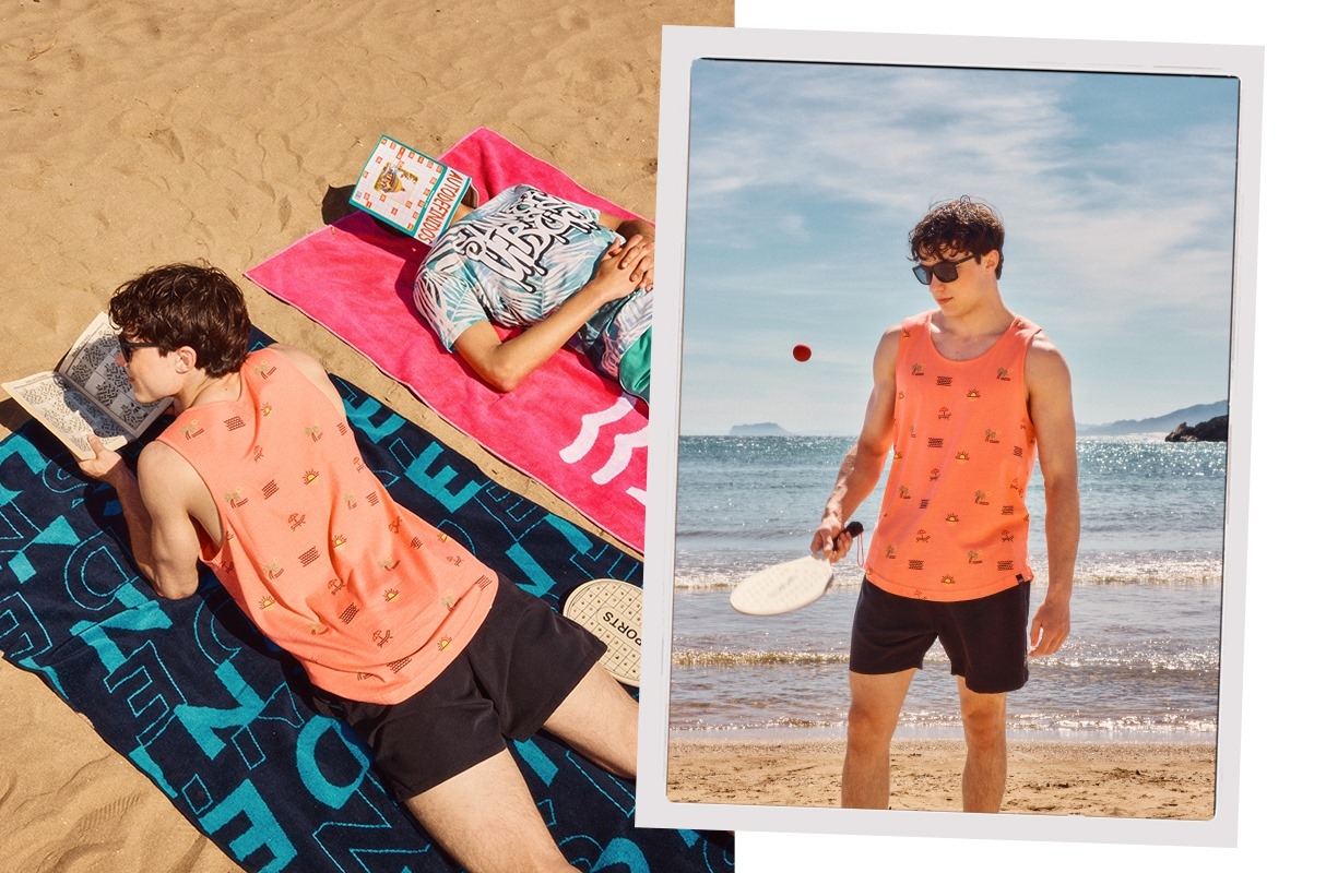 Tropical tank top pink middle front view