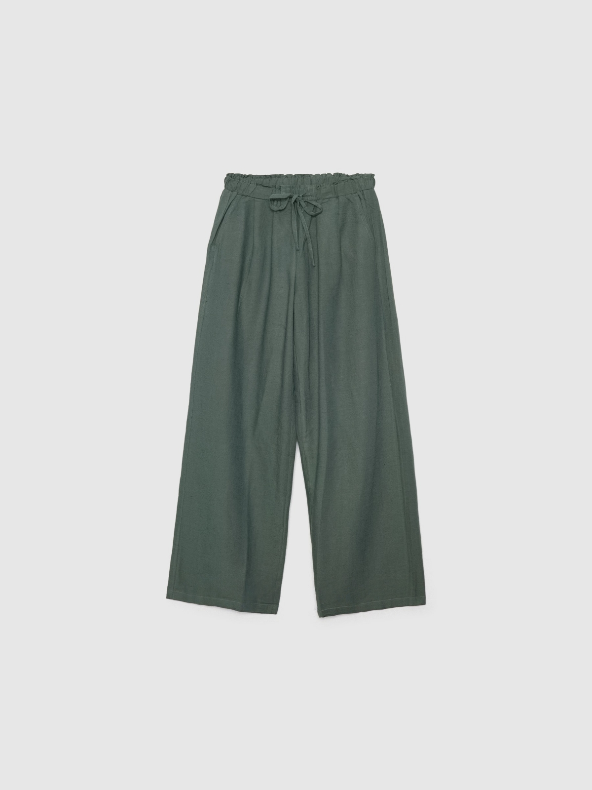  Calças de linho com pernas largas verde escuro