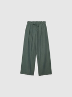 %Pto% Pantalón wide-leg lino verde oscuro