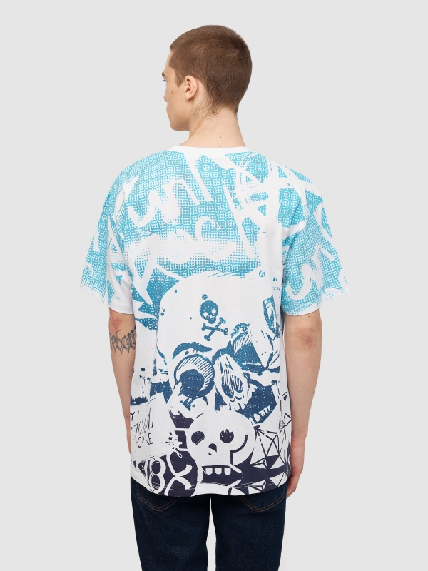 Camiseta graffiti calaveras blanco vista media trasera