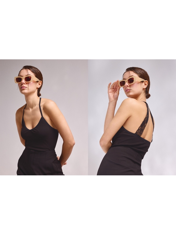  Rib top with lace straps black