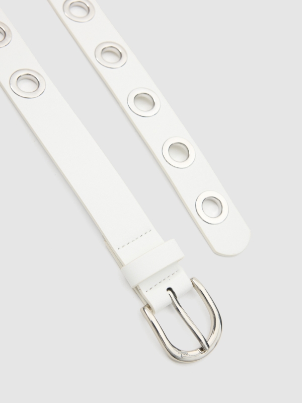 Belt eyelets white detail view