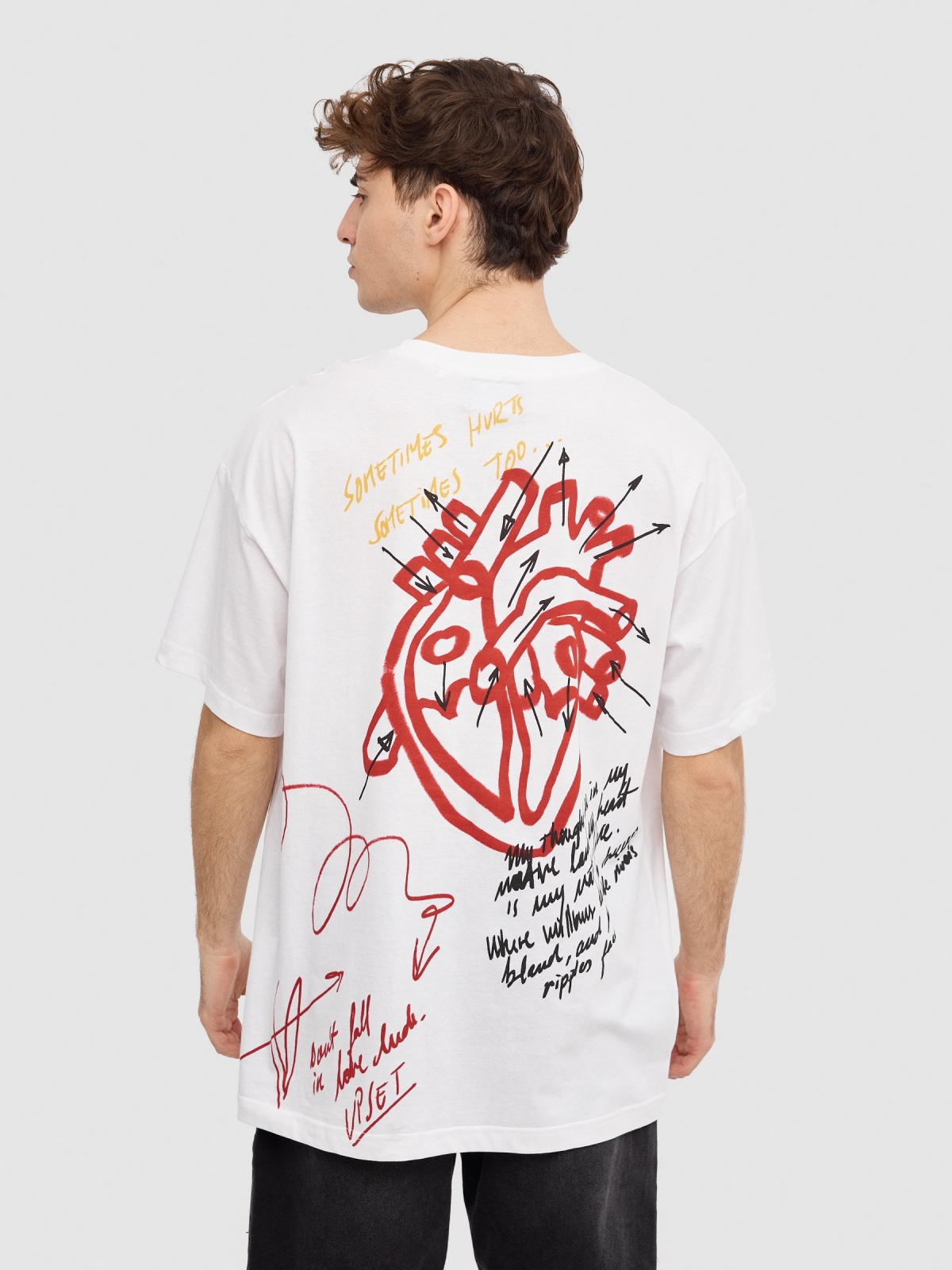 Graffiti heart t-shirt white middle back view