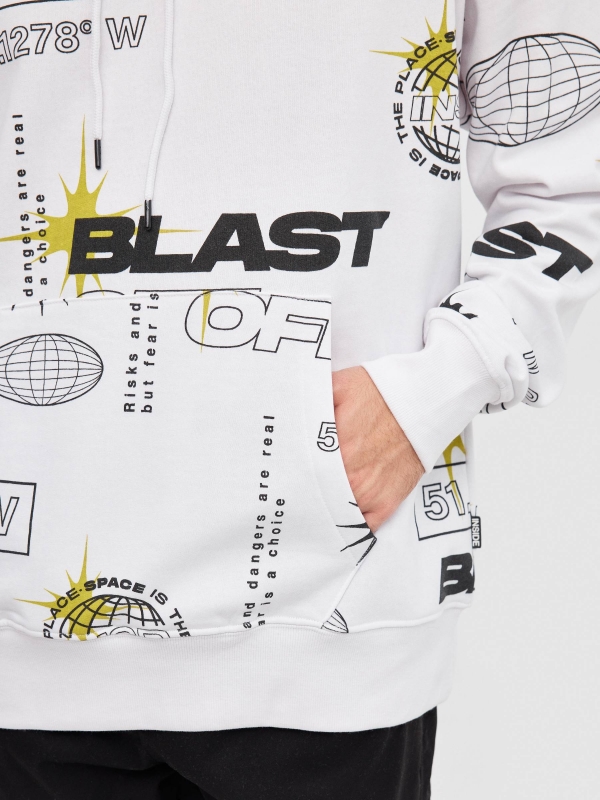 Graphic hooded sweatshirt white detail view